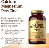 Solgar Calcium Magnesium Plus Zinc, 250 Tablets - Promotes Healthy Bones and Teeth - Supports Nerve & Muscle Function